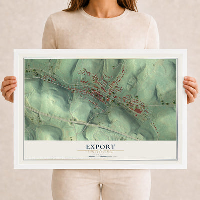 Map of Export, Pennsylvania, 12 x 18 inch print in a white wood frame