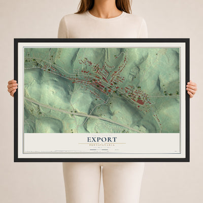 Map of Export, Pennsylvania, 24 x 36 inch print in a black wood frame