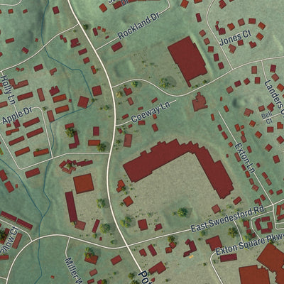 Close-up of the map of Exton, Pennsylvania print showing street and building detail