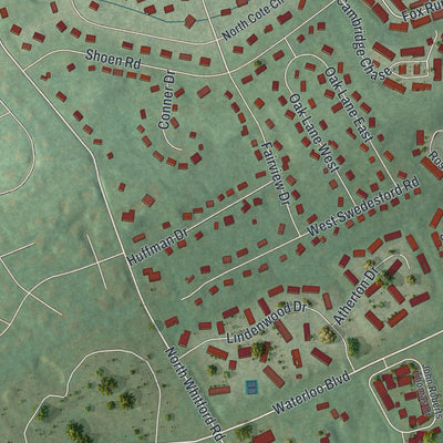 Second close-up of the map of Exton, Pennsylvania print showing more streets and buildings