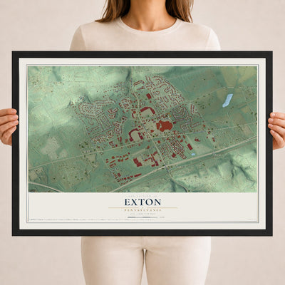 Map of Exton, Pennsylvania, 18 x 24 inch print in a black wood frame