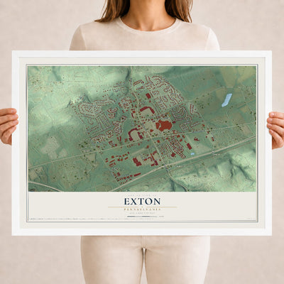 Map of Exton, Pennsylvania, 18 x 24 inch print in a white wood frame