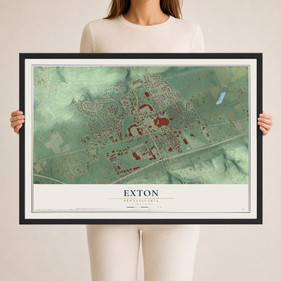 Map of Exton, Pennsylvania, 24 x 36 inch print in a black wood frame