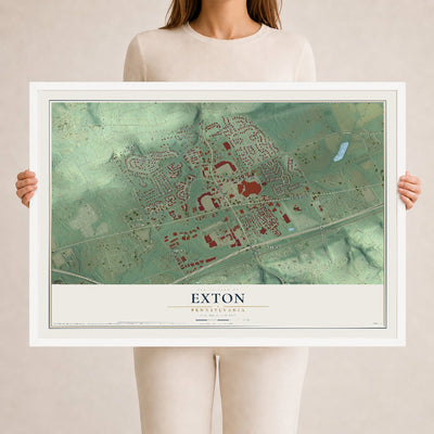 Map of Exton, Pennsylvania, 24 x 36 inch print in a white wood frame