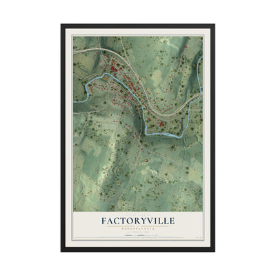 Map of Factoryville, Pennsylvania, 12 x 18 inch print in a black wood frame