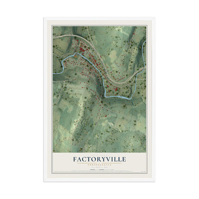 Map of Factoryville, Pennsylvania, 12 x 18 inch print in a white wood frame