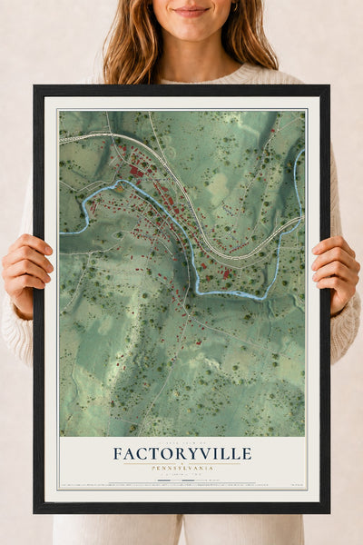 Map of Factoryville, Pennsylvania, 18 x 24 inch print in a black wood frame