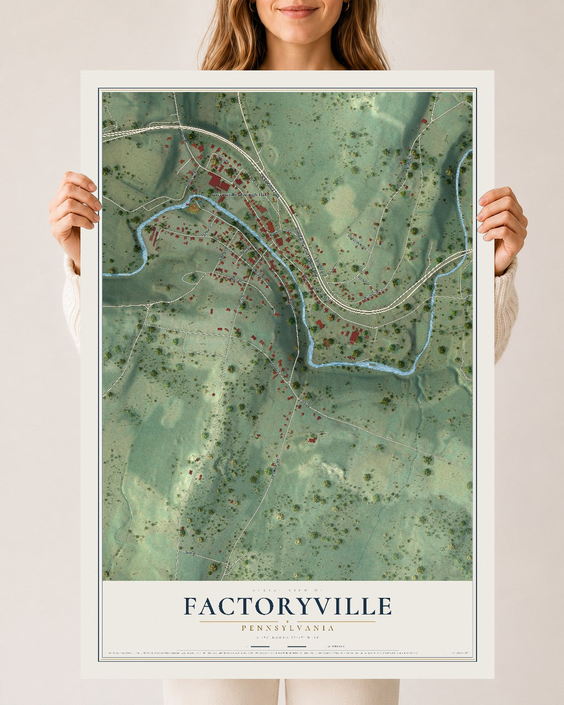 Map of Factoryville, Pennsylvania, 24 x 36 inch unframed archival matte print