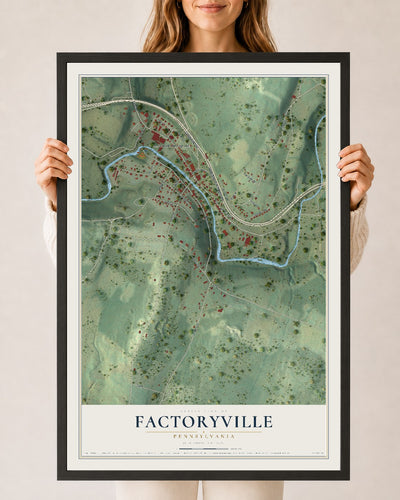 Map of Factoryville, Pennsylvania, 24 x 36 inch print in a black wood frame