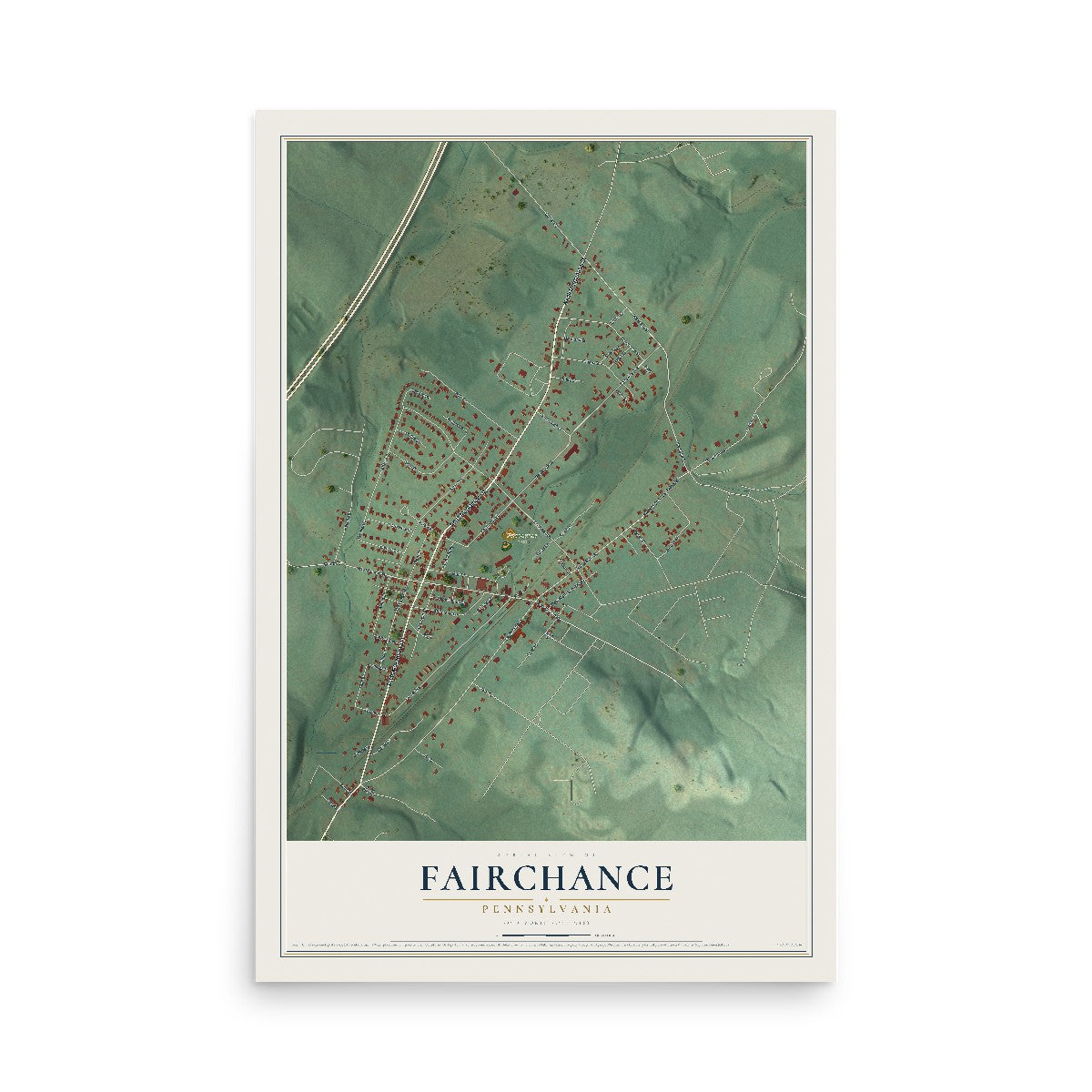 Map of Fairchance, Pennsylvania, 12 x 18 inch unframed archival matte print