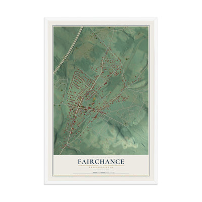 Map of Fairchance, Pennsylvania, 12 x 18 inch print in a white wood frame