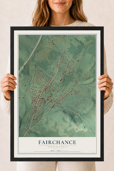 Map of Fairchance, Pennsylvania, 18 x 24 inch print in a black wood frame
