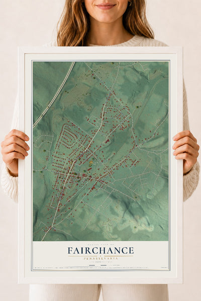 Map of Fairchance, Pennsylvania, 18 x 24 inch print in a white wood frame