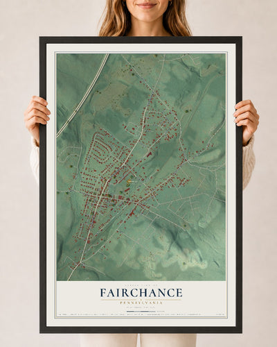 Map of Fairchance, Pennsylvania, 24 x 36 inch print in a black wood frame
