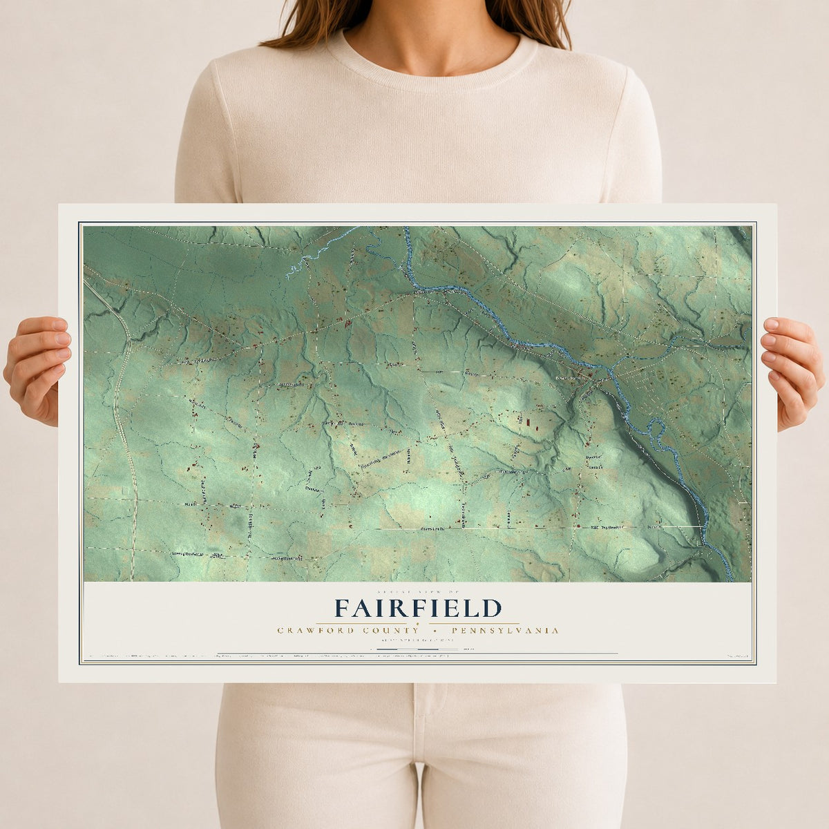 Map of Fairfield, Crawford County, Pennsylvania, 12 x 18 inch unframed archival matte print
