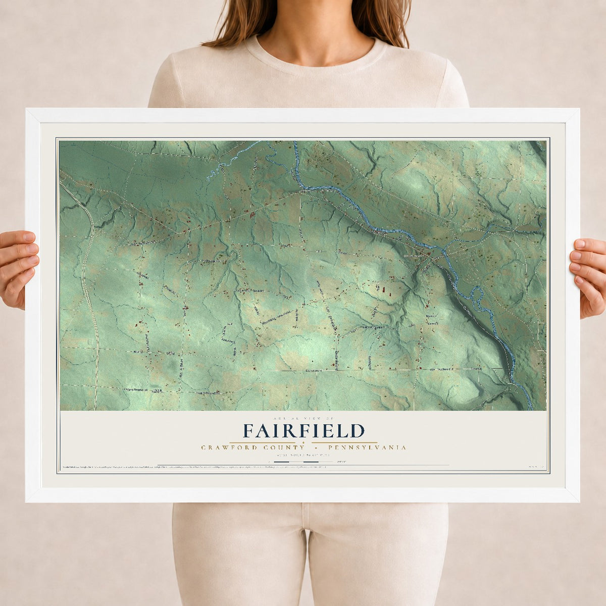 Map of Fairfield, Crawford County, Pennsylvania, 18 x 24 inch print in a white wood frame