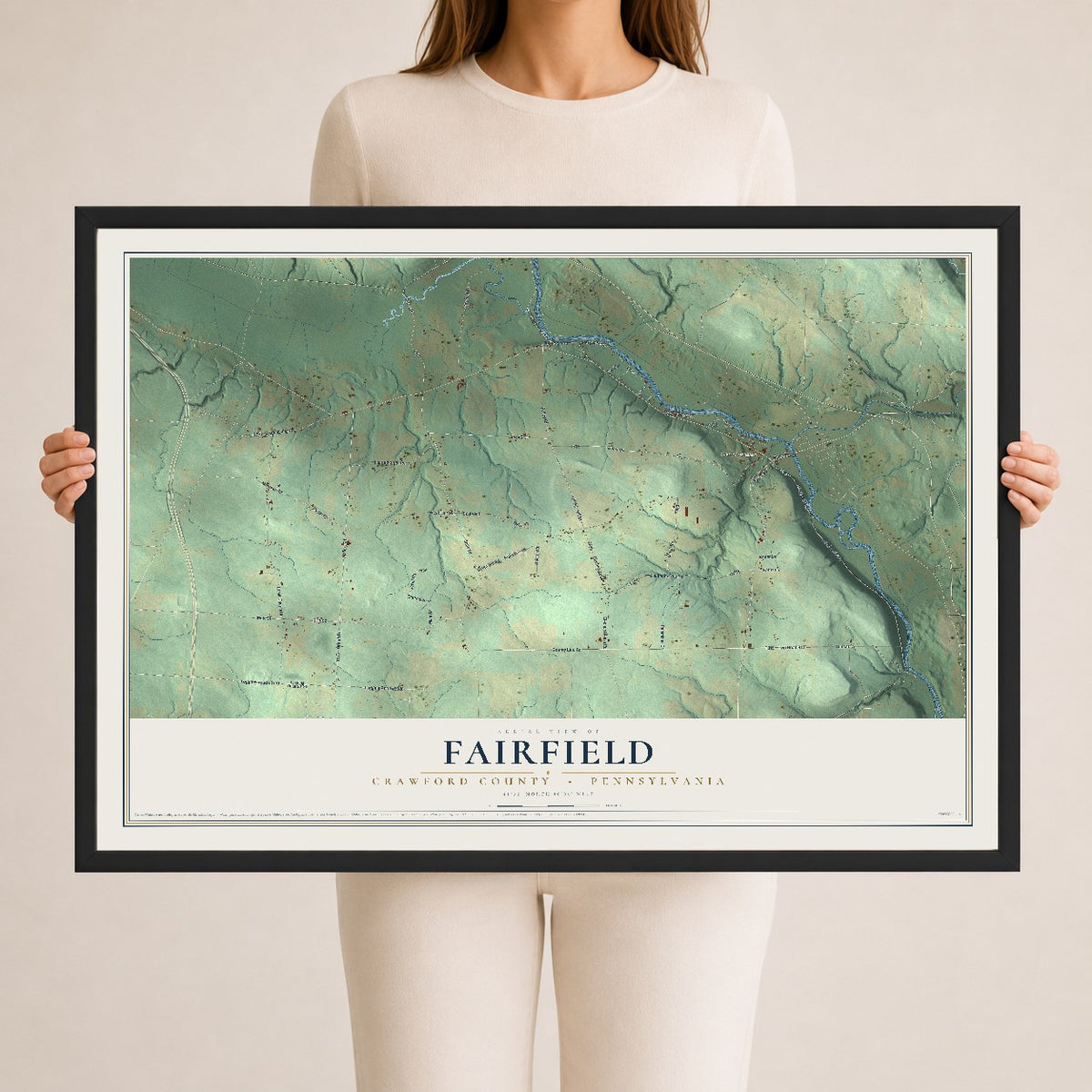 Map of Fairfield, Crawford County, Pennsylvania, 24 x 36 inch print in a black wood frame