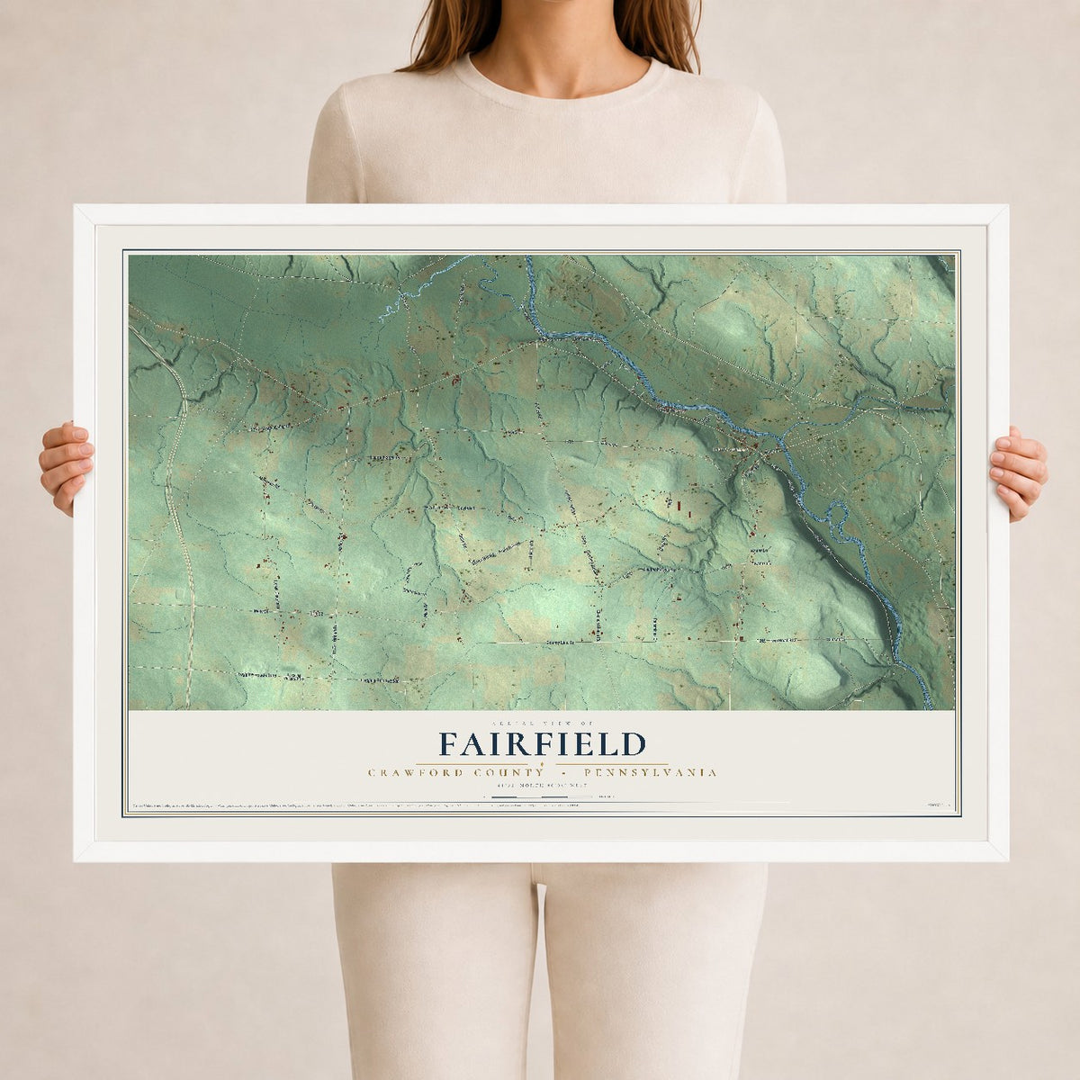 Map of Fairfield, Crawford County, Pennsylvania, 24 x 36 inch print in a white wood frame