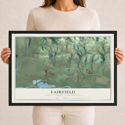 Map of Fairfield, Lycoming County, Pennsylvania, 12 x 18 inch print in a black wood frame