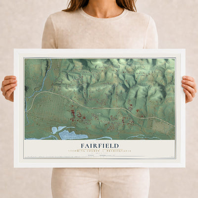 Map of Fairfield, Lycoming County, Pennsylvania, 12 x 18 inch print in a white wood frame