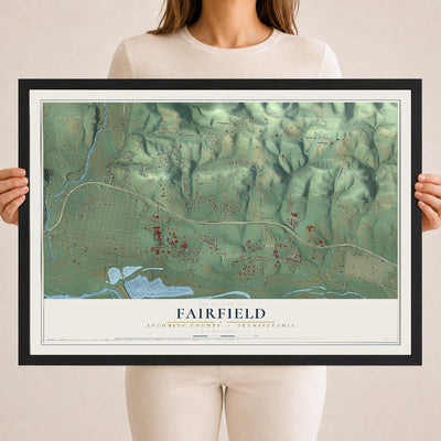 Map of Fairfield, Lycoming County, Pennsylvania, 18 x 24 inch print in a black wood frame
