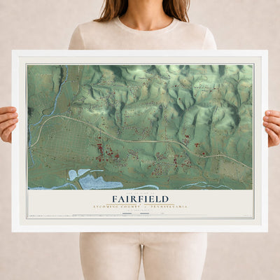 Map of Fairfield, Lycoming County, Pennsylvania, 18 x 24 inch print in a white wood frame