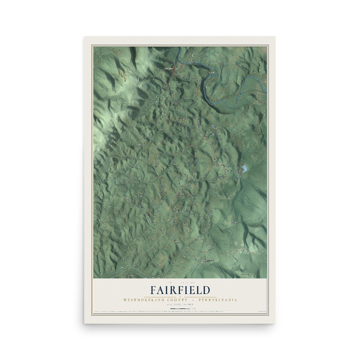 Map of Fairfield, Westmoreland County, Pennsylvania, 12 x 18 inch unframed archival matte print