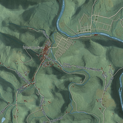 Second close-up of the map of Fairfield, Westmoreland County, Pennsylvania print showing more streets and buildings
