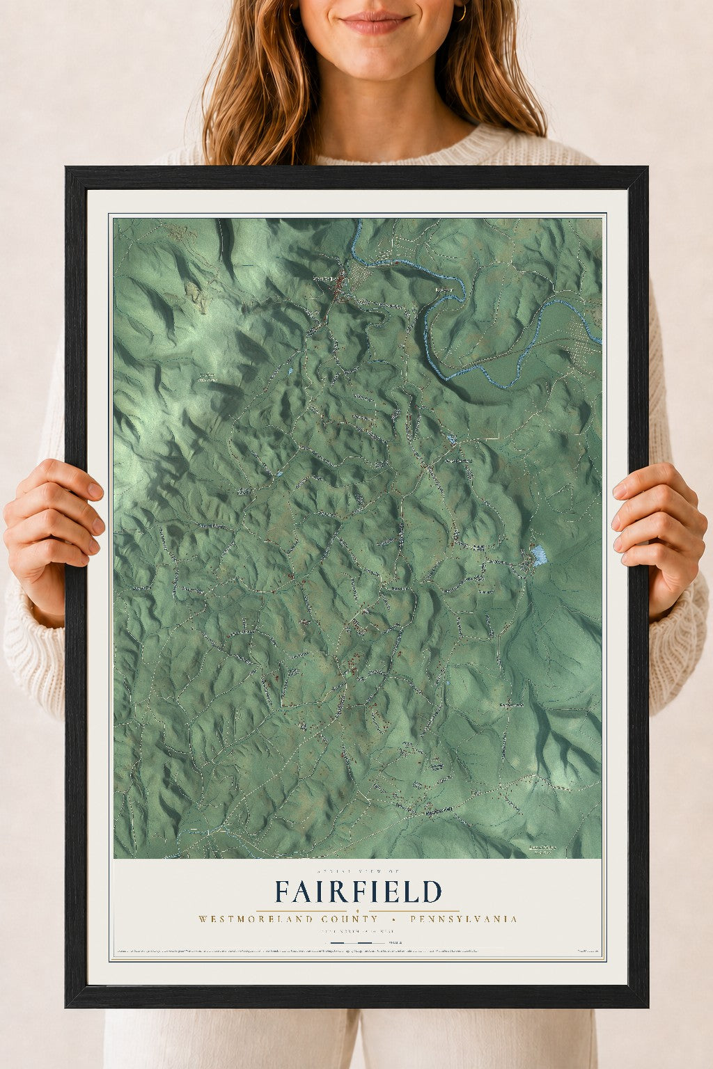 Map of Fairfield, Westmoreland County, Pennsylvania, 18 x 24 inch print in a black wood frame