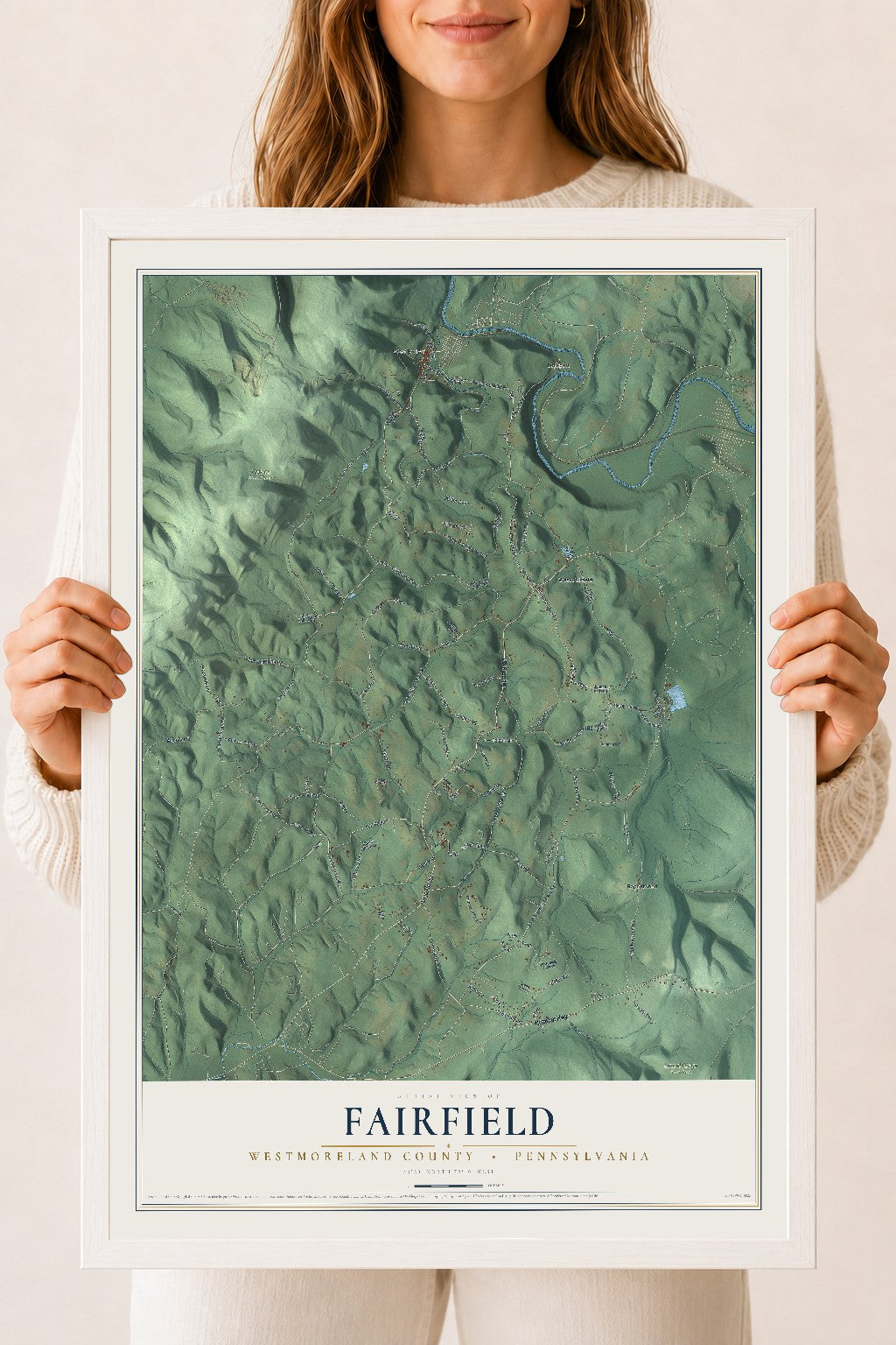 Map of Fairfield, Westmoreland County, Pennsylvania, 18 x 24 inch print in a white wood frame
