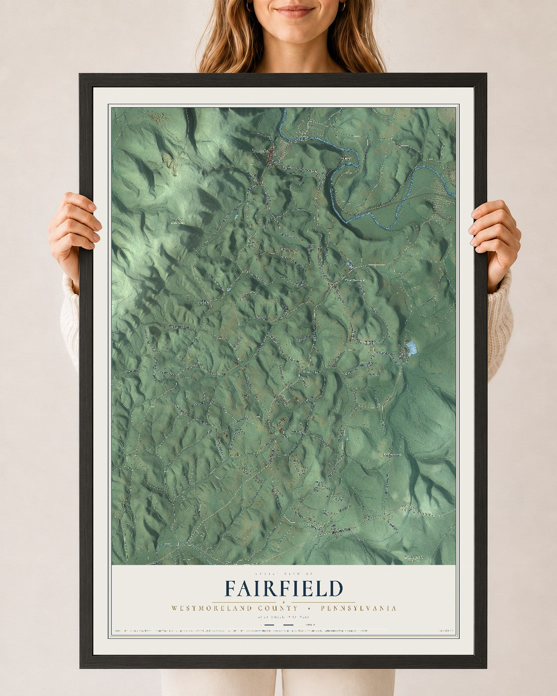 Map of Fairfield, Westmoreland County, Pennsylvania, 24 x 36 inch print in a black wood frame