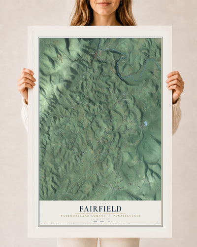 Map of Fairfield, Westmoreland County, Pennsylvania, 24 x 36 inch print in a white wood frame