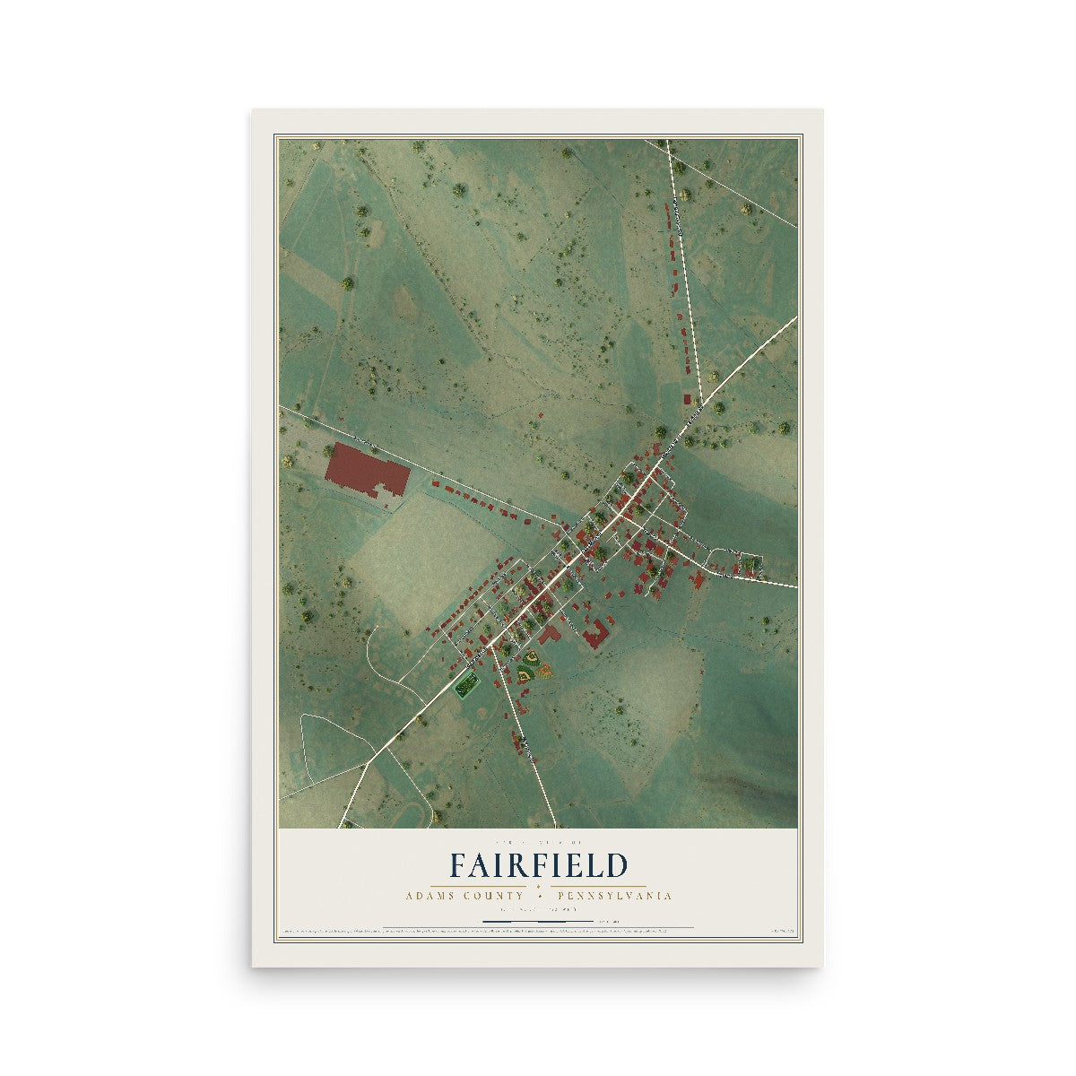 Map of Fairfield, Adams County, Pennsylvania, 12 x 18 inch unframed archival matte print