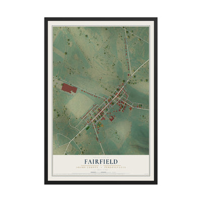 Map of Fairfield, Adams County, Pennsylvania, 12 x 18 inch print in a black wood frame