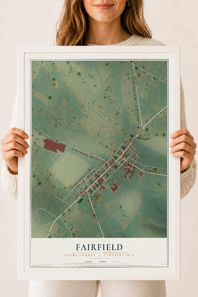 Map of Fairfield, Adams County, Pennsylvania, 18 x 24 inch print in a white wood frame