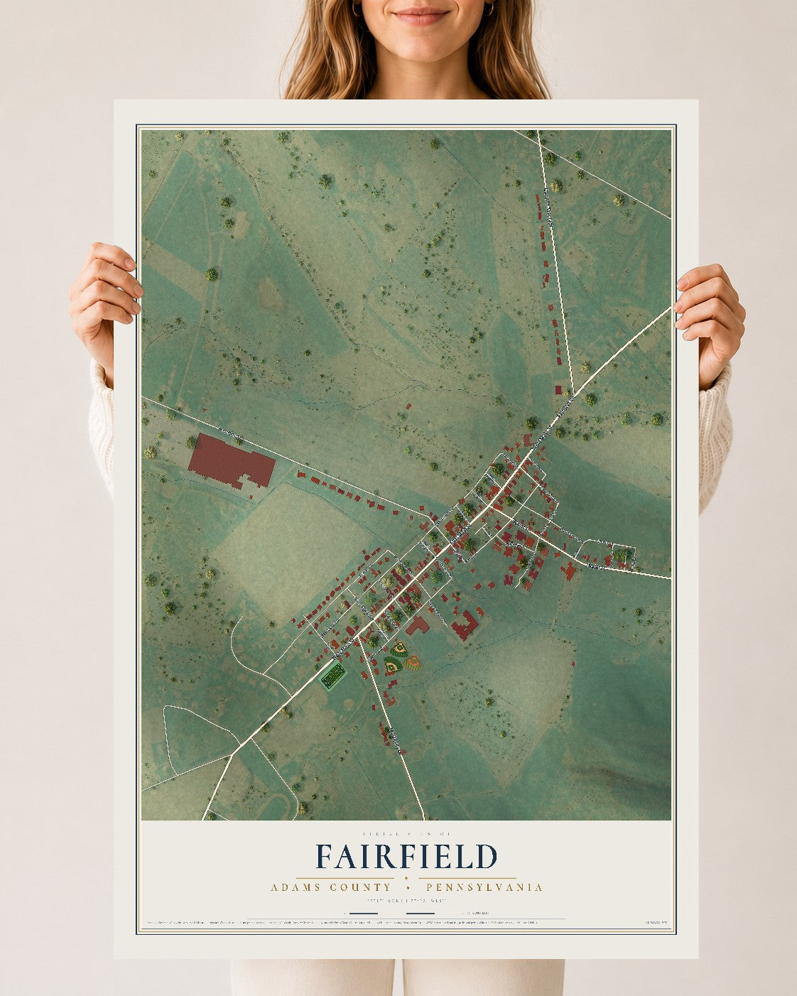 Map of Fairfield, Adams County, Pennsylvania, 24 x 36 inch unframed archival matte print