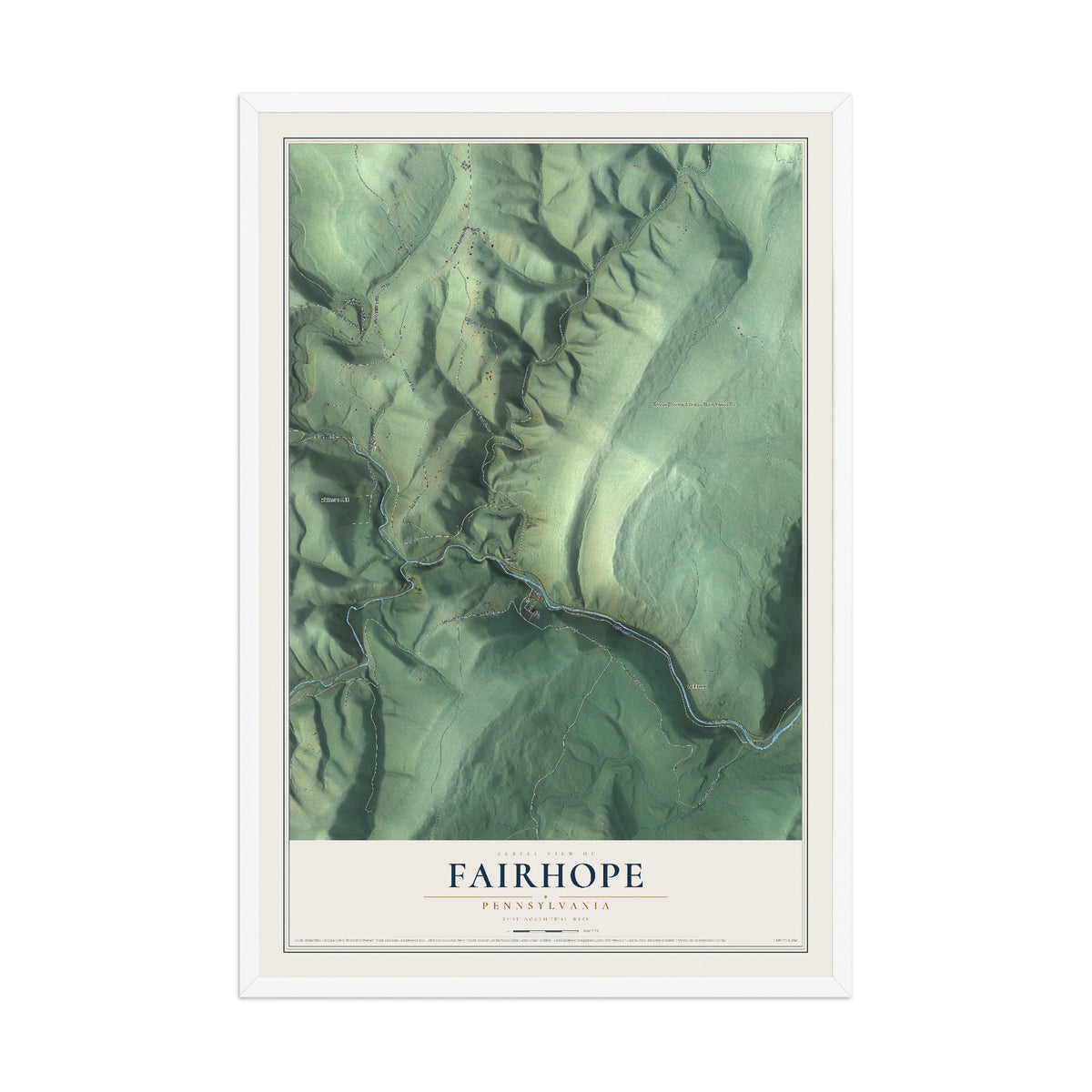 Map of Fairhope, Pennsylvania, 12 x 18 inch print in a white wood frame