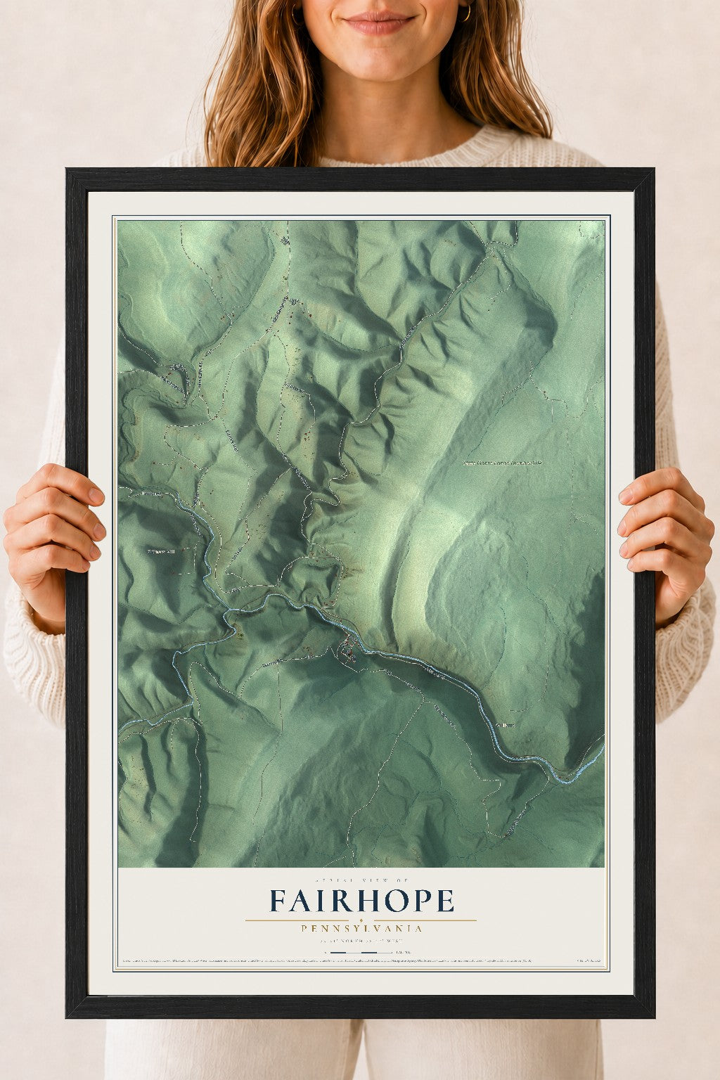 Map of Fairhope, Pennsylvania, 18 x 24 inch print in a black wood frame