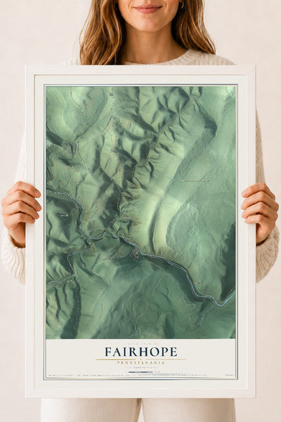 Map of Fairhope, Pennsylvania, 18 x 24 inch print in a white wood frame