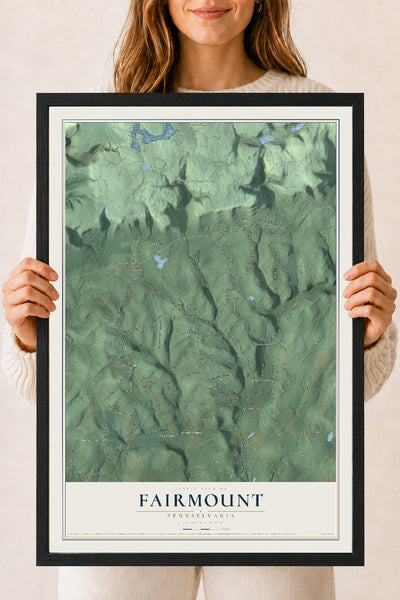 Map of Fairmount, Pennsylvania, 18 x 24 inch print in a black wood frame