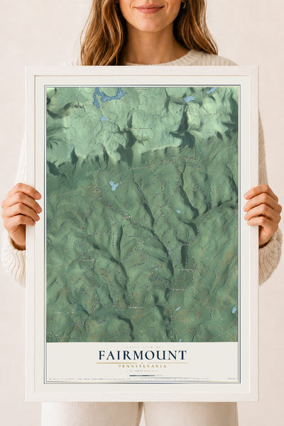 Map of Fairmount, Pennsylvania, 18 x 24 inch print in a white wood frame