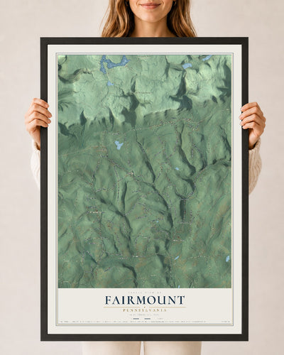Map of Fairmount, Pennsylvania, 24 x 36 inch print in a black wood frame