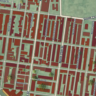 Close-up of the map of Fairmount, Philadelphia, Pennsylvania print showing street and building detail