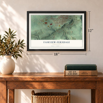Fairview-Ferndale, Pennsylvania map, 12 x 18 inch print in a black frame in an entryway