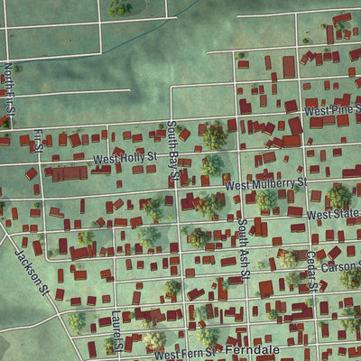 Close-up of the map of Fairview-Ferndale, Pennsylvania print showing street and building detail