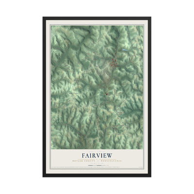 Map of Fairview, Butler County, Pennsylvania, 12 x 18 inch print in a black wood frame