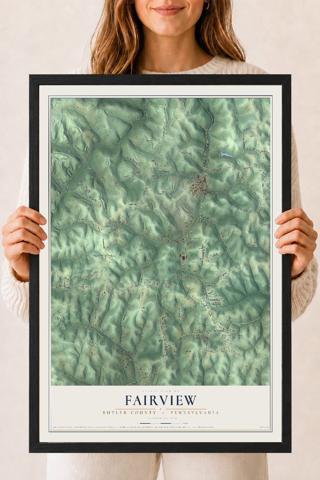 Map of Fairview, Butler County, Pennsylvania, 18 x 24 inch print in a black wood frame