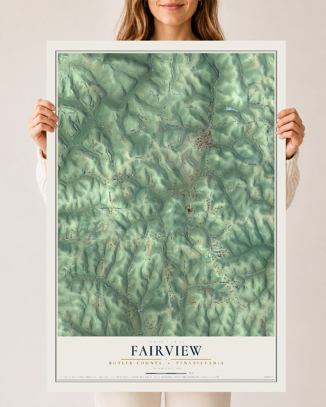 Map of Fairview, Butler County, Pennsylvania, 24 x 36 inch unframed archival matte print