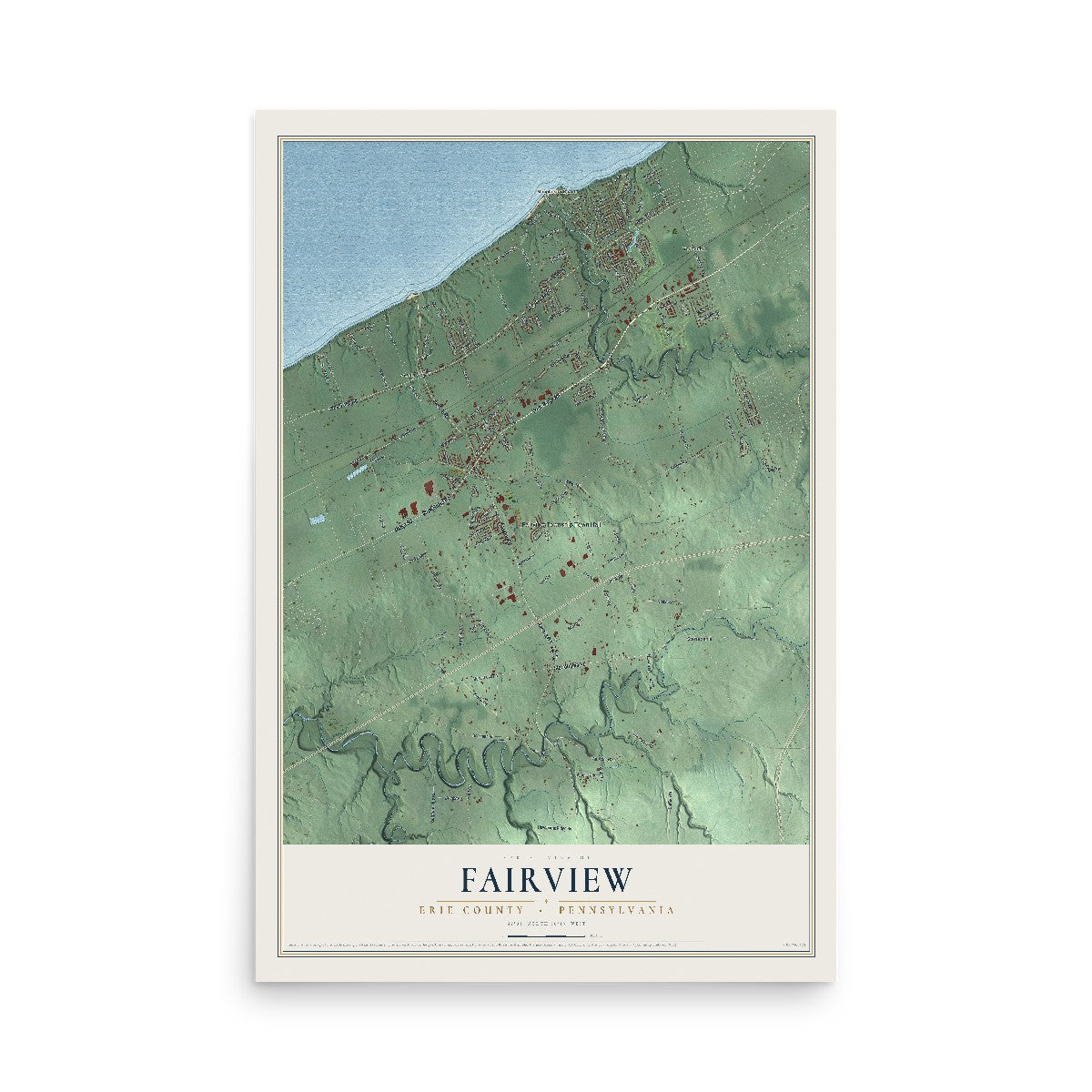 Map of Fairview, Erie County, Pennsylvania, 12 x 18 inch unframed archival matte print