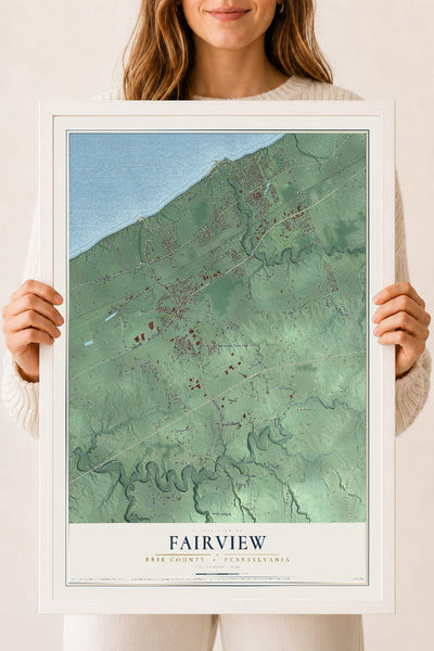 Map of Fairview, Erie County, Pennsylvania, 18 x 24 inch print in a white wood frame